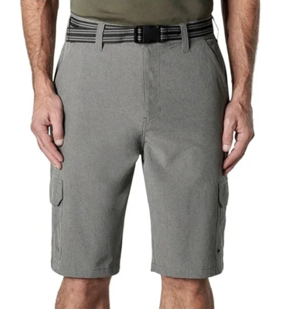 Iron Co. Men's Gray Belted Stretch Performance Hybrid Cargo 38W